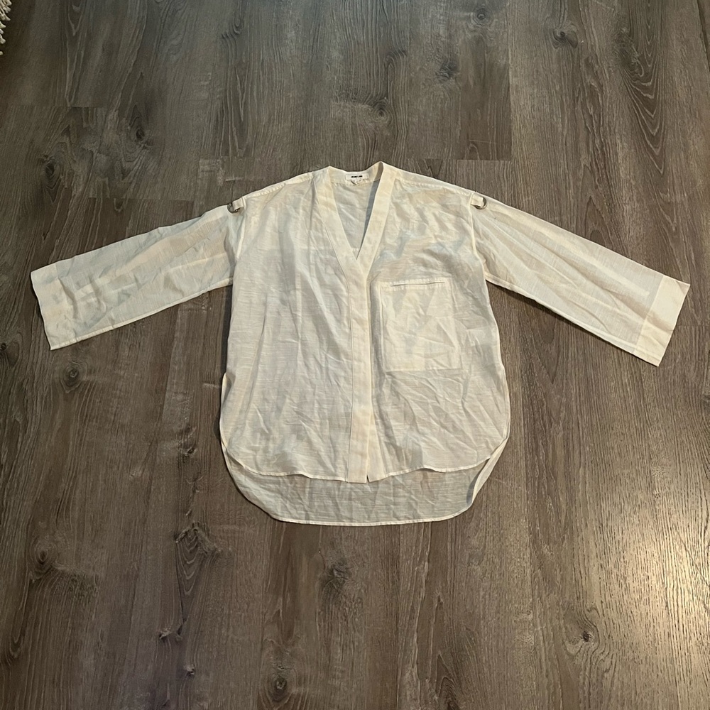 Helmut Lang Oversized, Silk Blend, Roll Tab Sleeve Shirt View 3